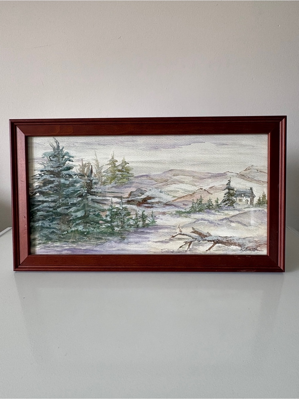 Original Watercolor Winter Landscape Signed K. Smith 9x16